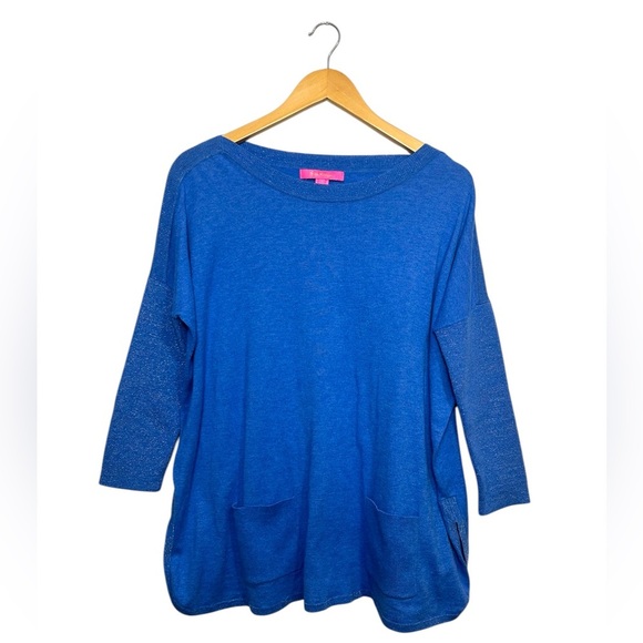 Lilly Pulitzer | Cobo Blue Pull Over Boatneck Oversized Sweater With Pockets | S - Picture 2 of 8